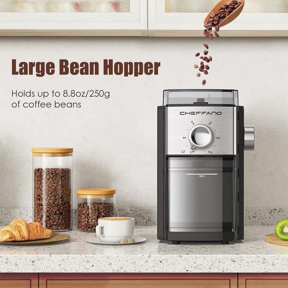 CHEFFANO BG701 Burr Coffee Grinder, Electric Coffee Bean Grinder (Black) - New - Picture 7 of 8